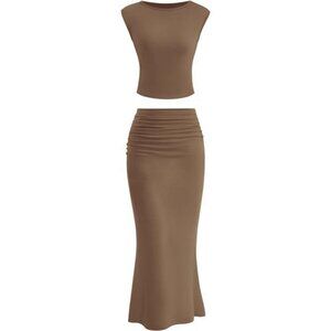 Skirt Sets Women 2 Piece Outfits Brown
